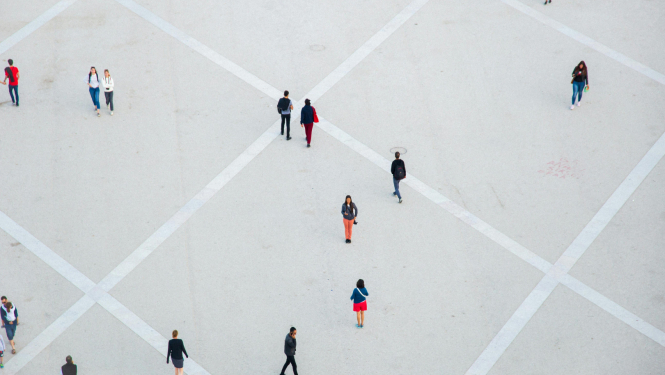 People walking on the light grey floor